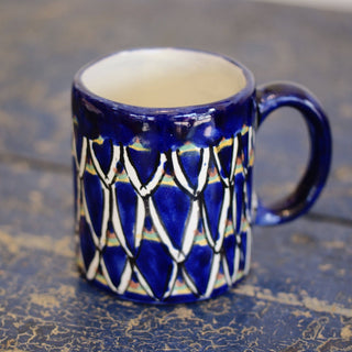 Mexican Talavera Coffee Mugs, Ready to Ship Ceramics Zinnia Folk Arts Blue Zinnia  