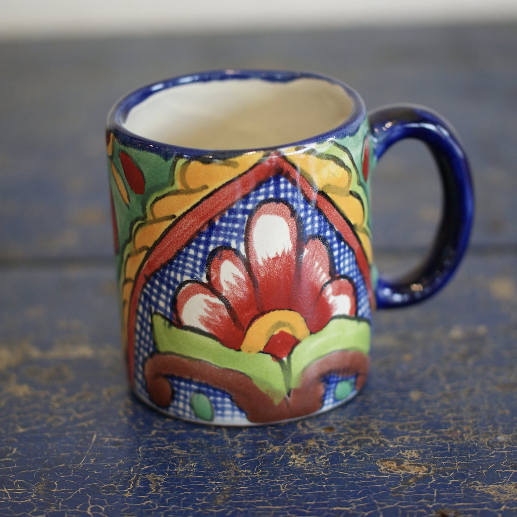 Mexican Talavera Coffee Mugs, Ready to Ship Ceramics Zinnia Folk Arts Verde  