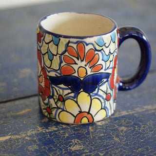 Mexican Talavera Coffee Mugs, Ready to Ship Ceramics Zinnia Folk Arts Yellow Daisy on Bottom  