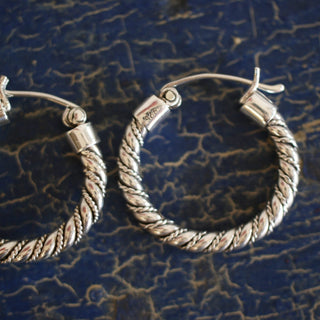 Mexican Twisted Silver Hoop, Sterling Silver Jewelry Zinnia Folk Arts   