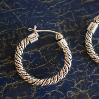 Mexican Twisted Silver Hoop, Sterling Silver Jewelry Zinnia Folk Arts   