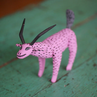 Mexican Wood Carving Animalitos from La Union Whimsical Zinnia Folk Arts Lavender Venado/Deer  