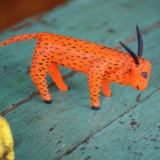 Mexican Wood Carving Animalitos from La Union Whimsical Zinnia Folk Arts Orange Venado/Deer  