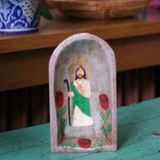 Mexican Wooden Batea with Religious Figures religious Zinnia Folk Arts   