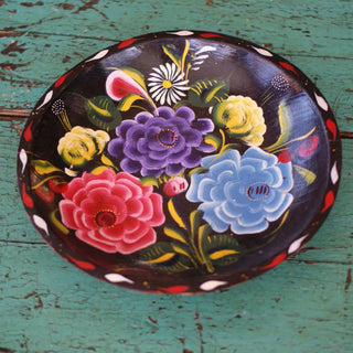 Michoacán Painted Wooden Trays Home Decor Zinnia Folk Arts Small with One Purple Flower  