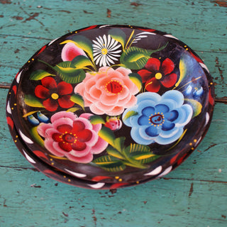 Michoacán Painted Wooden Trays Home Decor Zinnia Folk Arts Small with Three Large Flowers  