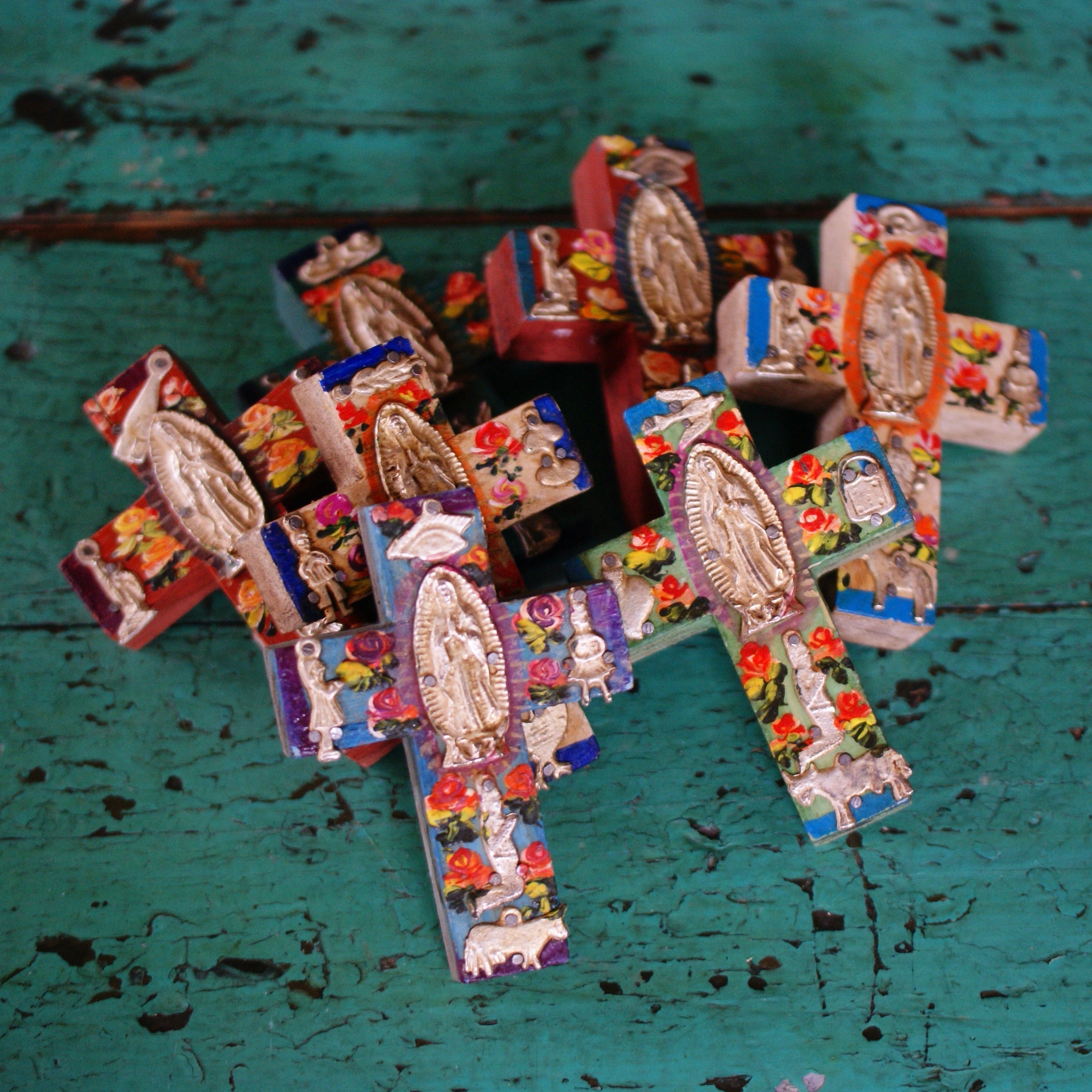 Milagro Covered Cross, Small religious Zinnia Folk Arts   