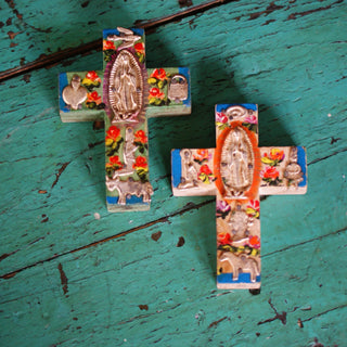 Milagro Covered Cross, Small religious Zinnia Folk Arts   