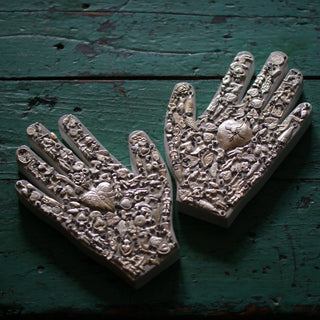 Milagro Covered Hand, Large religious Zinnia Folk Arts White  