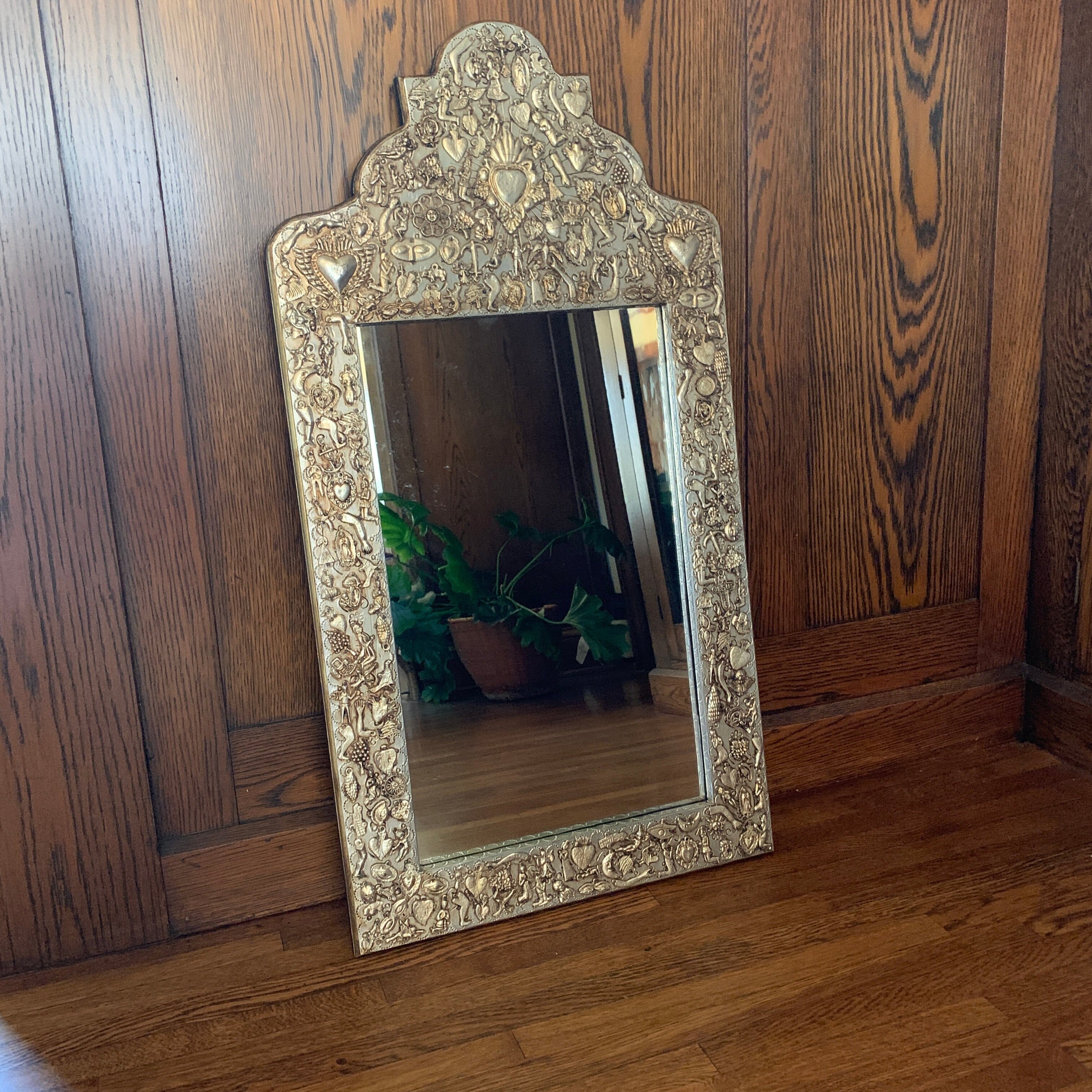 Milagro Covered Mirror Frame Large Home Decor Zinnia Folk Arts Black with Sacred Heart #4  