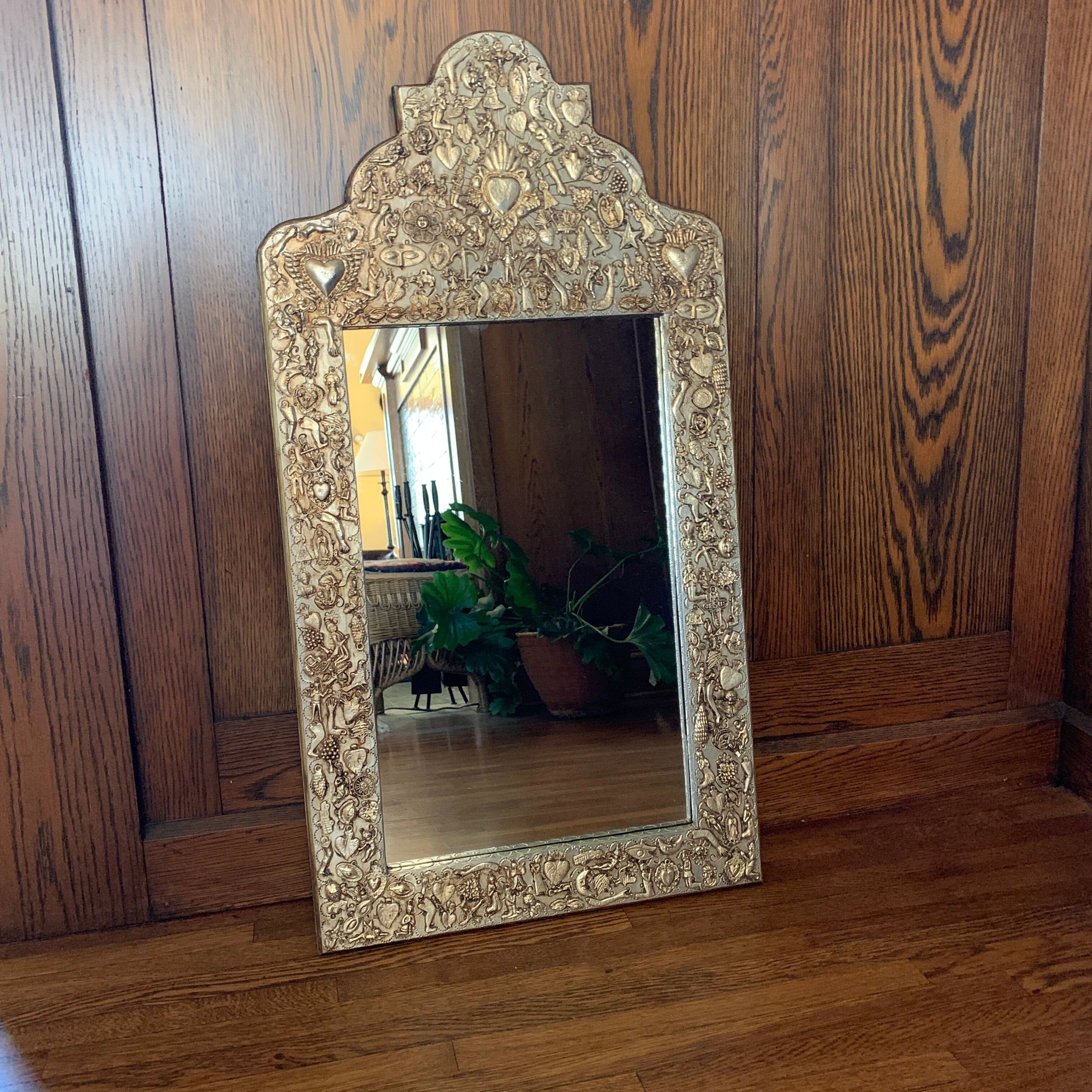 Milagro Covered Mirror Frame Large Home Decor Zinnia Folk Arts Black with Sacred Heart #2  