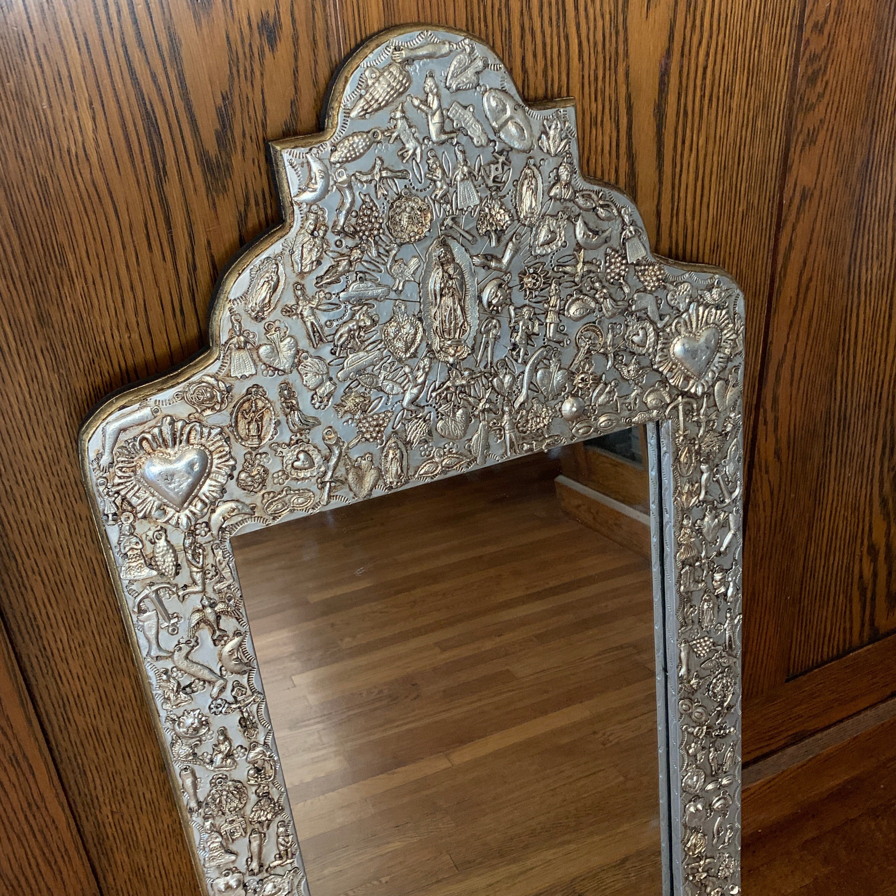 Milagro Covered Mirror Frame Large Home Decor Zinnia Folk Arts Black with Guadalupe  