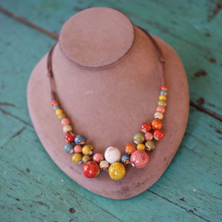 Multi-color Ceramic Bead Necklaces  Zinnia Folk Arts All Round Beads  