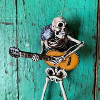 LAST ONE! Musical Skeletons, Potato Paste Figures, Peru Day of the Dead Zinnia Folk Arts Guitar Catrin--Dangles  