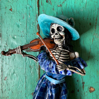 LAST ONE! Musical Skeletons, Potato Paste Figures, Peru Day of the Dead Zinnia Folk Arts Violin Player  