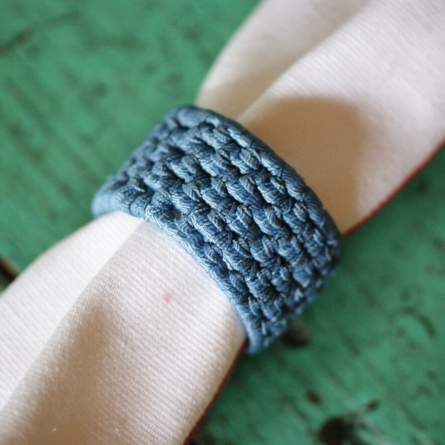 Napkin Rings, Set of 2 Zinnia Folk Arts Denim Blue Woven