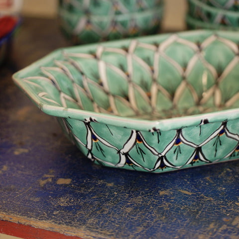 Octagonal Talavera Serving Bowls, Ready to Ship Ceramics Zinnia Folk Arts Green Zinnia  