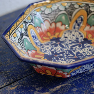Octagonal Talavera Serving Bowls, Ready to Ship Ceramics Zinnia Folk Arts Orange Hibiscus  