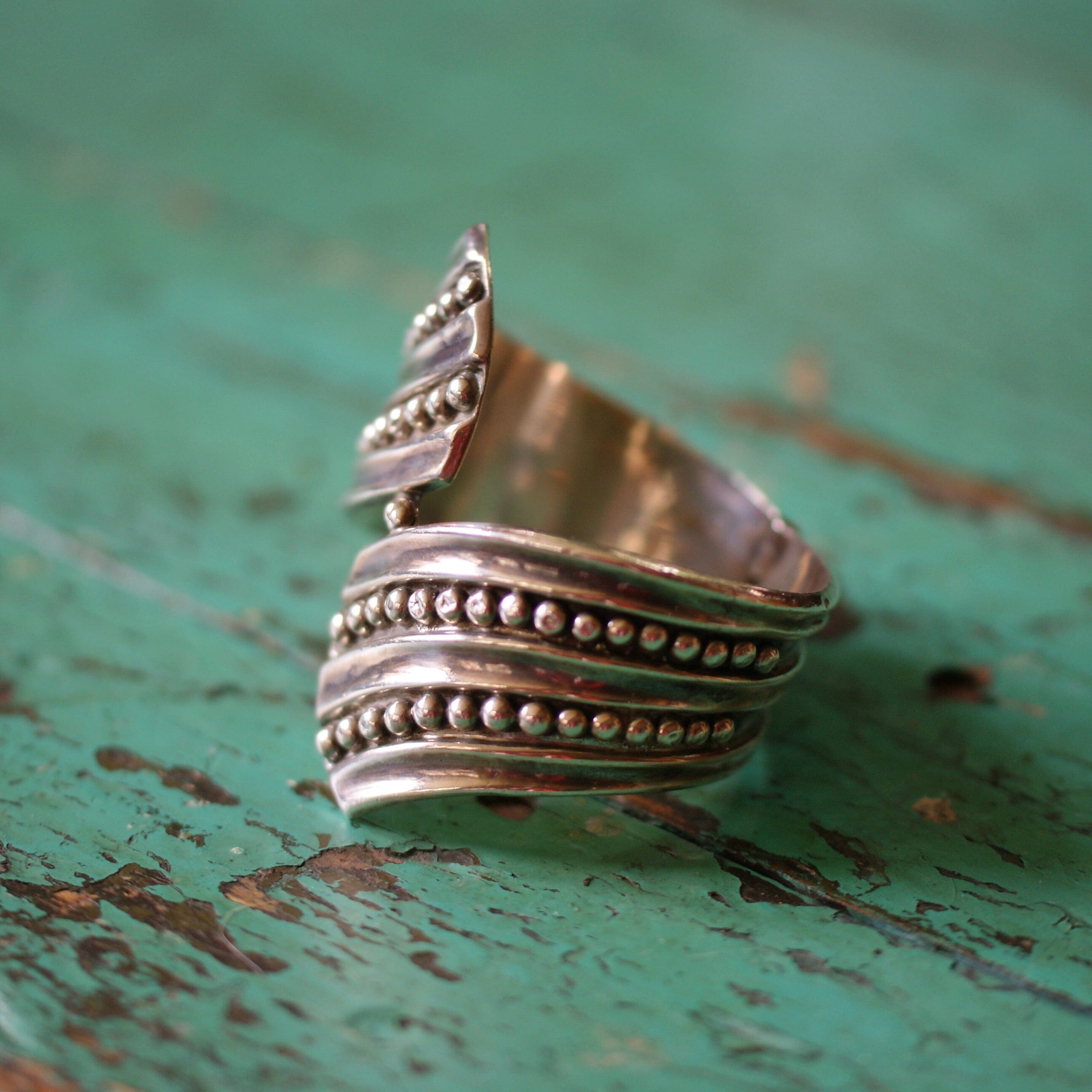 Old Mexico Silver Center Opening Bracelet Jewelry Zinnia Folk Arts   