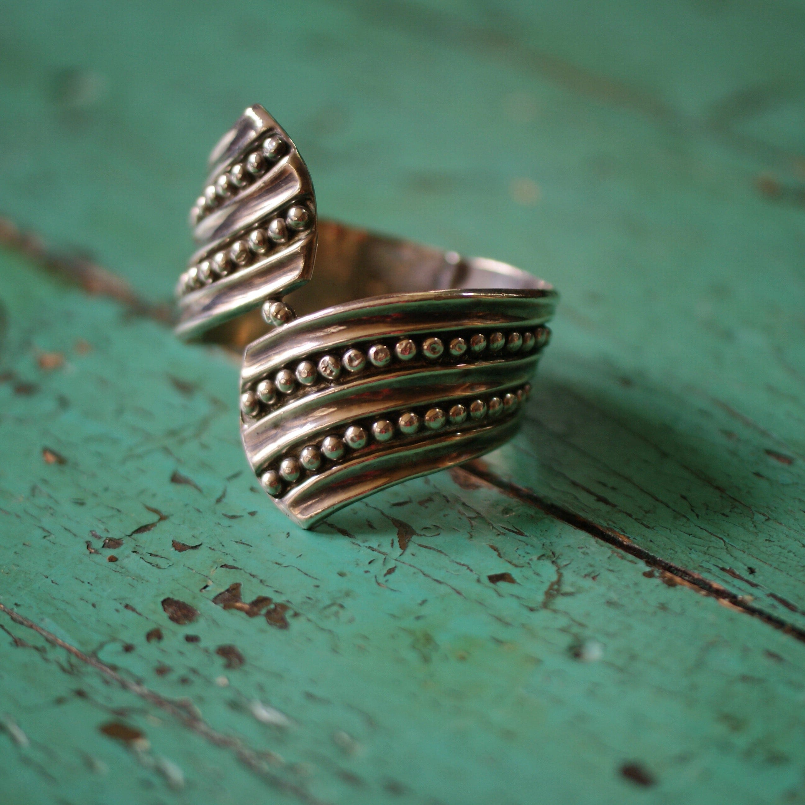 Old Mexico Silver Center Opening Bracelet Jewelry Zinnia Folk Arts   