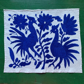 Otomi Hand Embroidered Placemats, Bright Colors Textile Zinnia Folk Arts Blue 2  