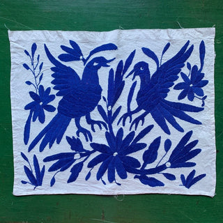 Otomi Hand Embroidered Placemats, Bright Colors Textile Zinnia Folk Arts Blue 3  