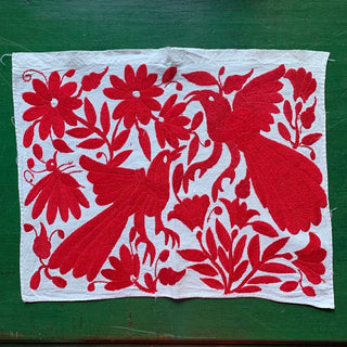 Otomi Hand Embroidered Placemats, Bright Colors Textile Zinnia Folk Arts Cool Red 4  