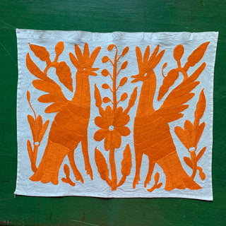 Otomi Hand Embroidered Placemats, Bright Colors Textile Zinnia Folk Arts Orange 4  