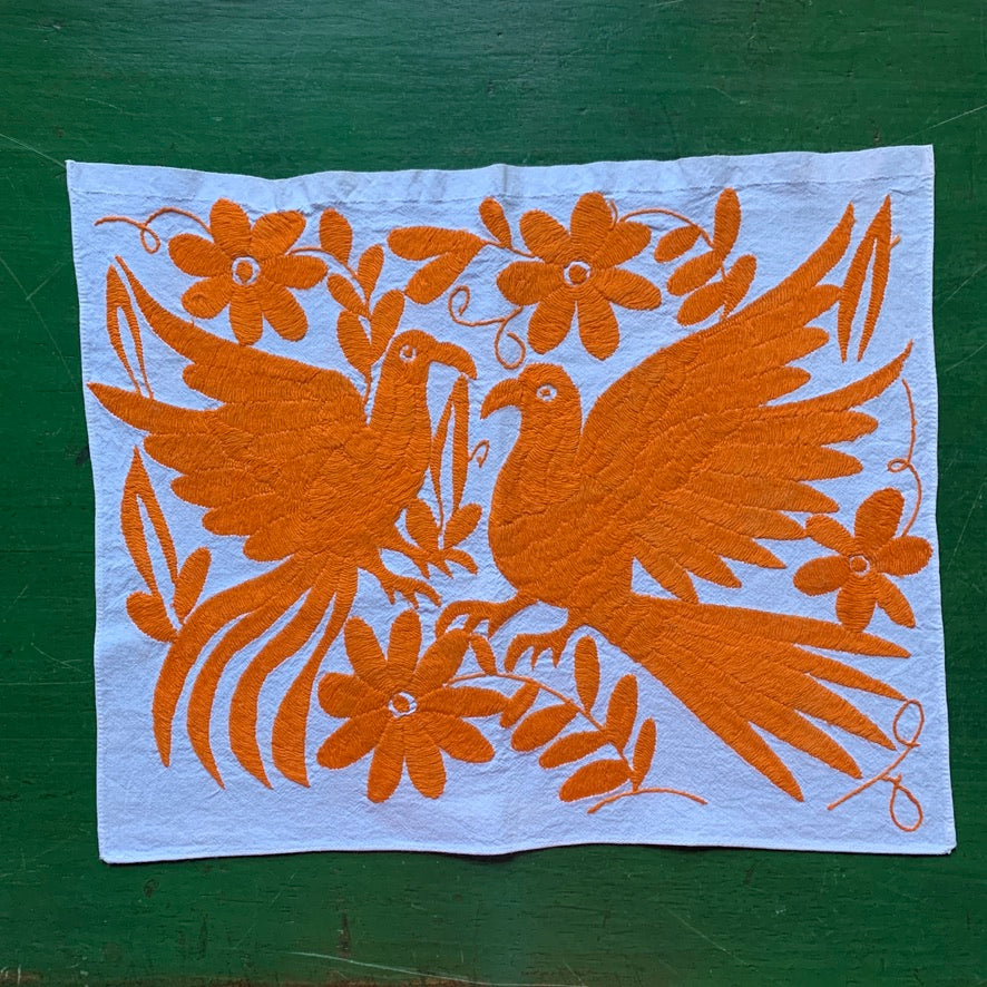Otomi Hand Embroidered Placemats, Bright Colors Textile Zinnia Folk Arts Orange 5  
