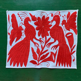 Otomi Hand Embroidered Placemats, Bright Colors Textile Zinnia Folk Arts Warm Red 1  