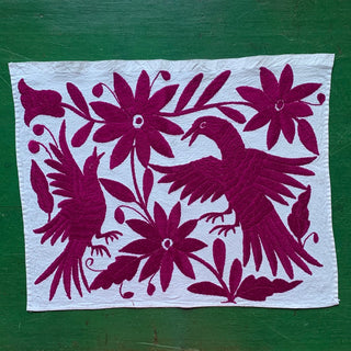 Otomi Hand Embroidered Placemats, Bright Colors Textile Zinnia Folk Arts Wine 3  