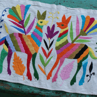 Otomi Hand Embroidered Placemats, Multi-colored Textile Zinnia Folk Arts #17  