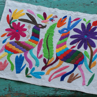 Otomi Hand Embroidered Placemats, Multi-colored Textile Zinnia Folk Arts #19  