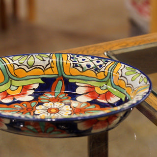 Oval-Shaped Mexican Talavera Serving Bowl Ceramics Zinnia Folk Arts Azul y Rojo  