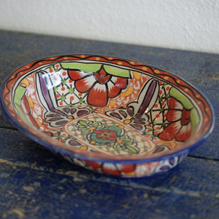Oval-Shaped Mexican Talavera Serving Bowl Ceramics Zinnia Folk Arts Rojo  