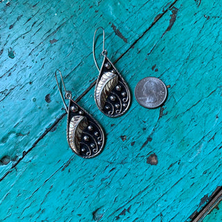 Oxidized Silver Teardrop Leaf Earrings & Necklace Jewelry Zinnia Folk Arts   