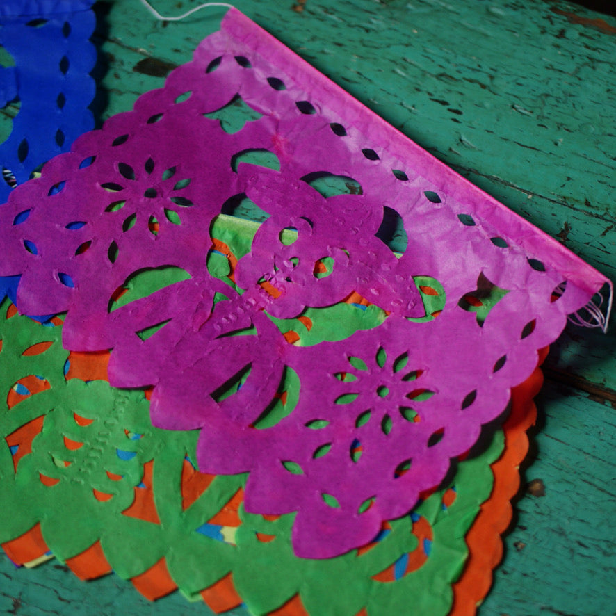 Package of Papel Picado, Medium Size/ Set of 2 packages Fiesta Zinnia Folk Arts Papel Picado Day of the Dead One String of 10 Flags