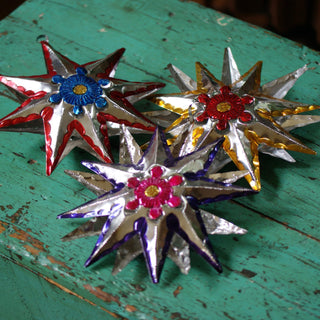 Painted Double Sided Hammered and Cut Tin Star, Extra Large Christmas Zinnia Folk Arts   