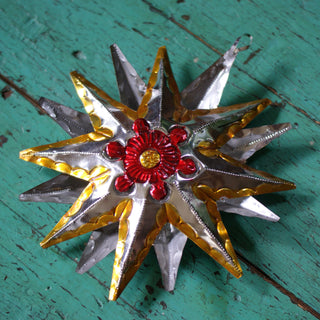 Painted Double Sided Hammered and Cut Tin Star, Extra Large Christmas Zinnia Folk Arts Gold  