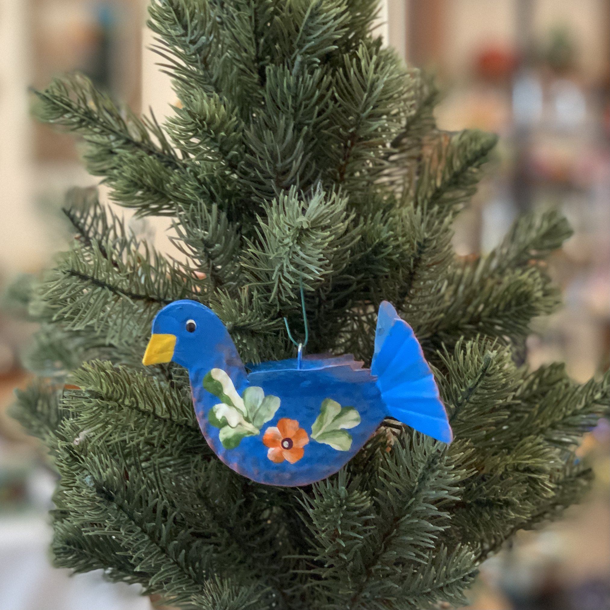 Painted Tin Mexican Paloma Dove Birds Christmas Zinnia Folk Arts   