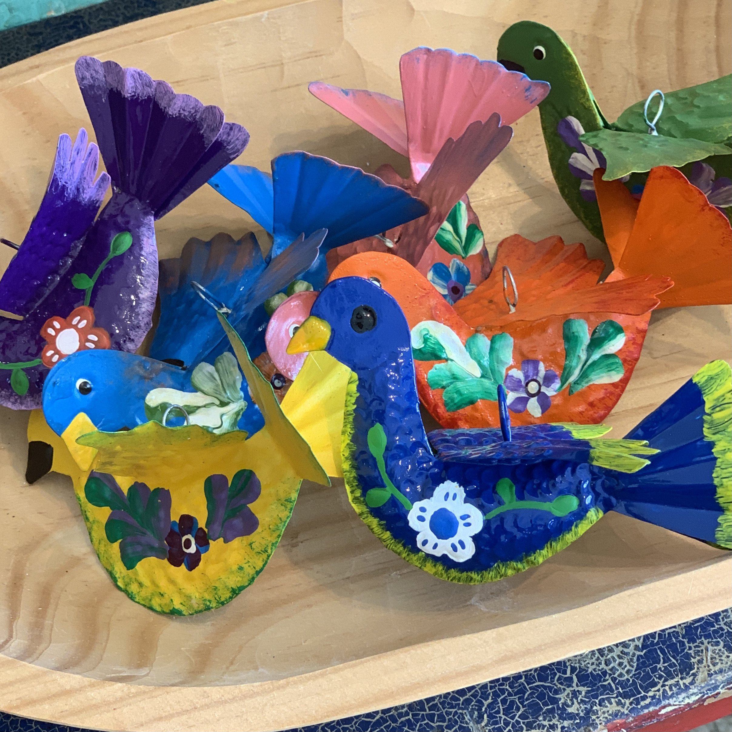 Painted Tin Mexican Paloma Dove Birds Christmas Zinnia Folk Arts   