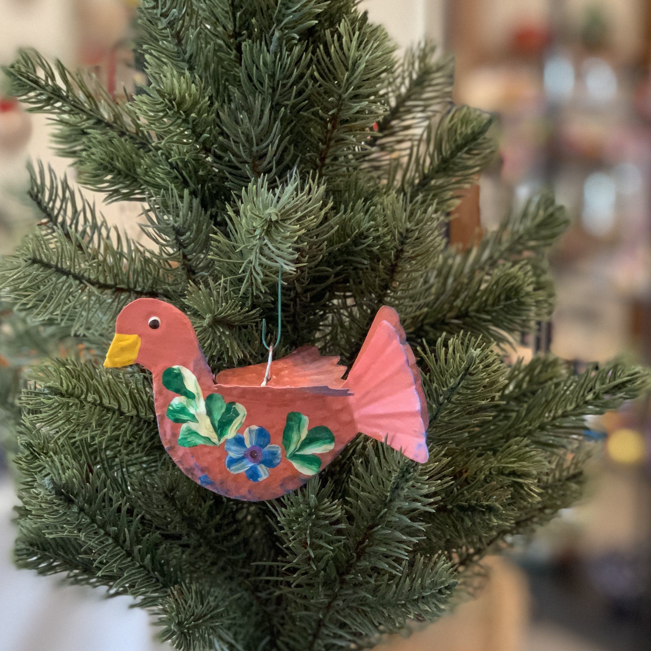 Painted Tin Mexican Paloma Dove Birds Christmas Zinnia Folk Arts   