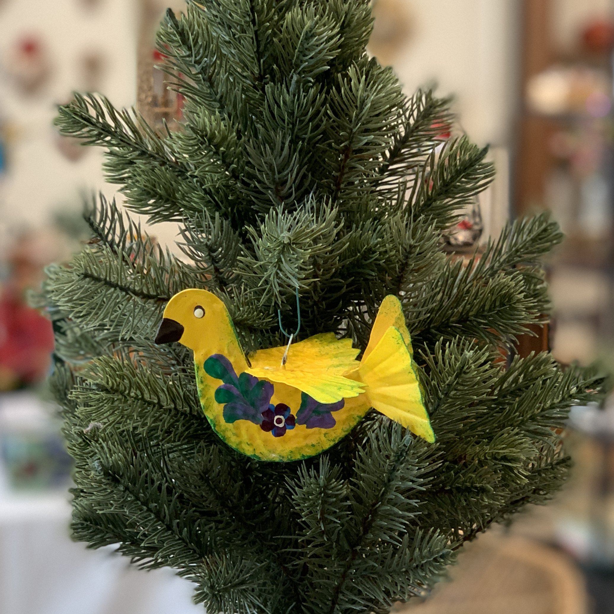 Painted Tin Mexican Paloma Dove Birds Christmas Zinnia Folk Arts   