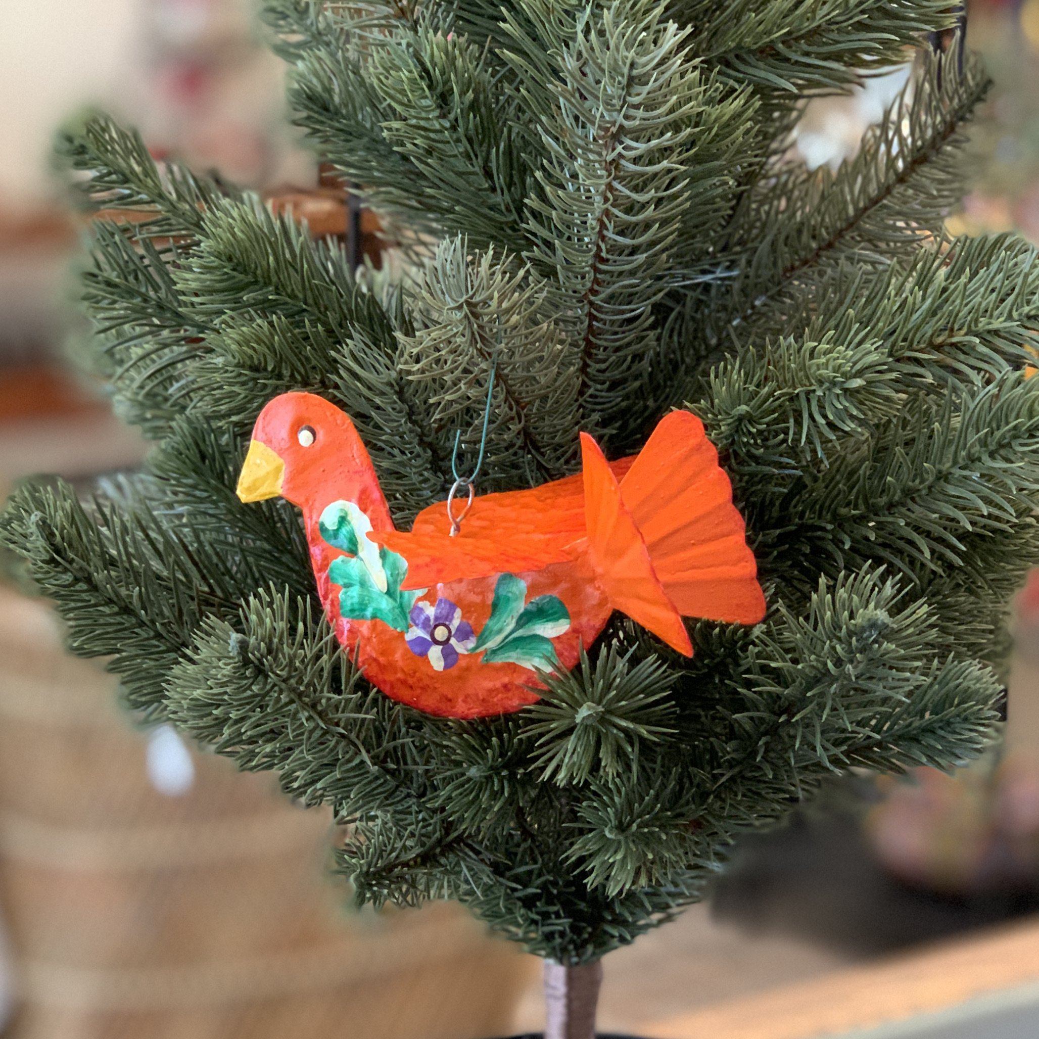 Painted Tin Mexican Paloma Dove Birds Christmas Zinnia Folk Arts Matte  