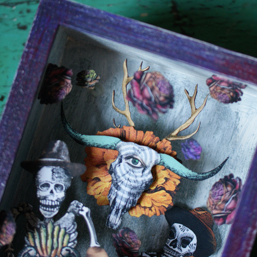 Painted Wood Nicho Boxes by American Folk Artist Day of the Dead Zinnia Folk Arts   