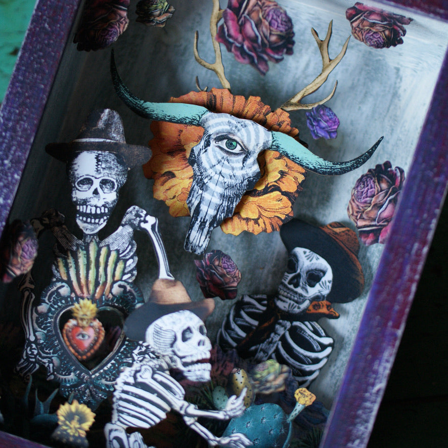 Painted Wood Nicho Boxes by American Folk Artist Day of the Dead Zinnia Folk Arts   