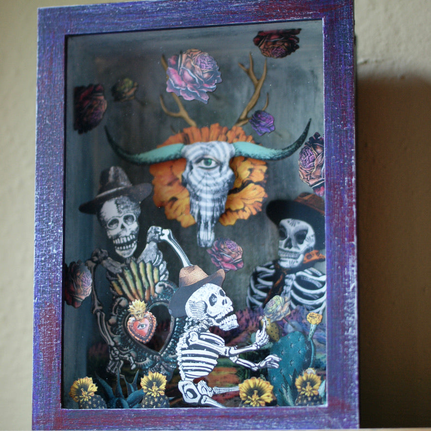 Painted Wood Nicho Boxes by American Folk Artist Day of the Dead Zinnia Folk Arts   