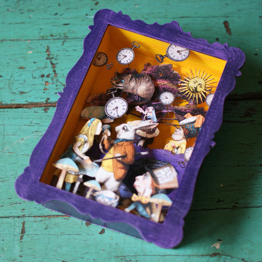 Painted Wood Nicho Boxes by American Folk Artist Day of the Dead Zinnia Folk Arts Alice in Wonderland  