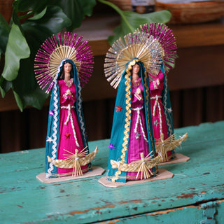 Palm Sunday Guadalupe with Green Robe and Glitter  Zinnia Folk Arts   