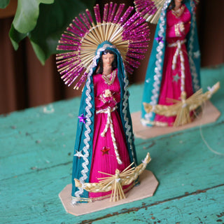 Palm Sunday Guadalupe with Green Robe and Glitter  Zinnia Folk Arts   